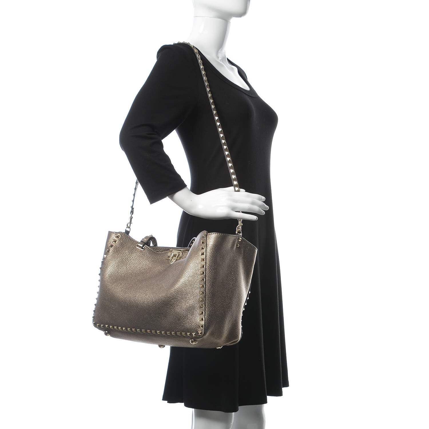 Valentino Garavani Metallic Alce Printed Calfskin Medium Rockstud Tote Sasso 2 of 11