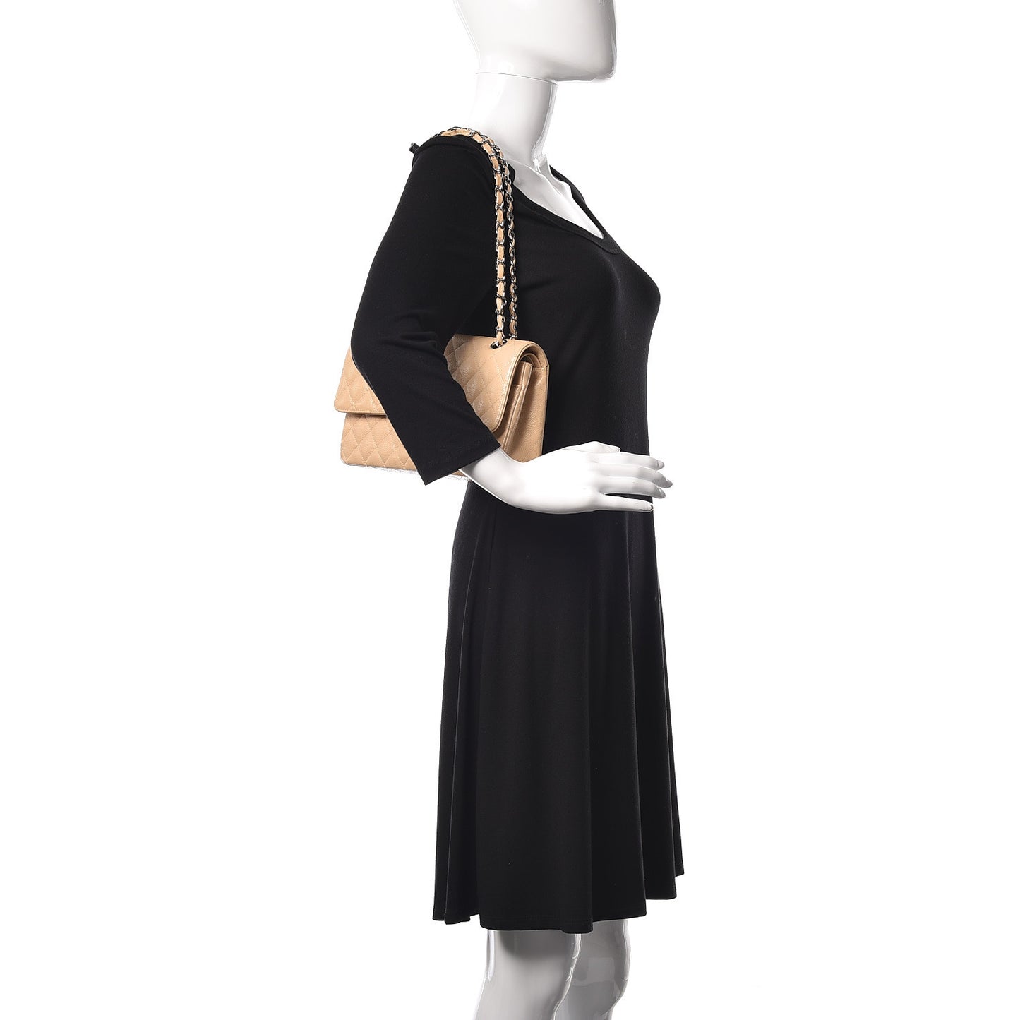 Caviar Quilted Medium Double Flap Beige Clair