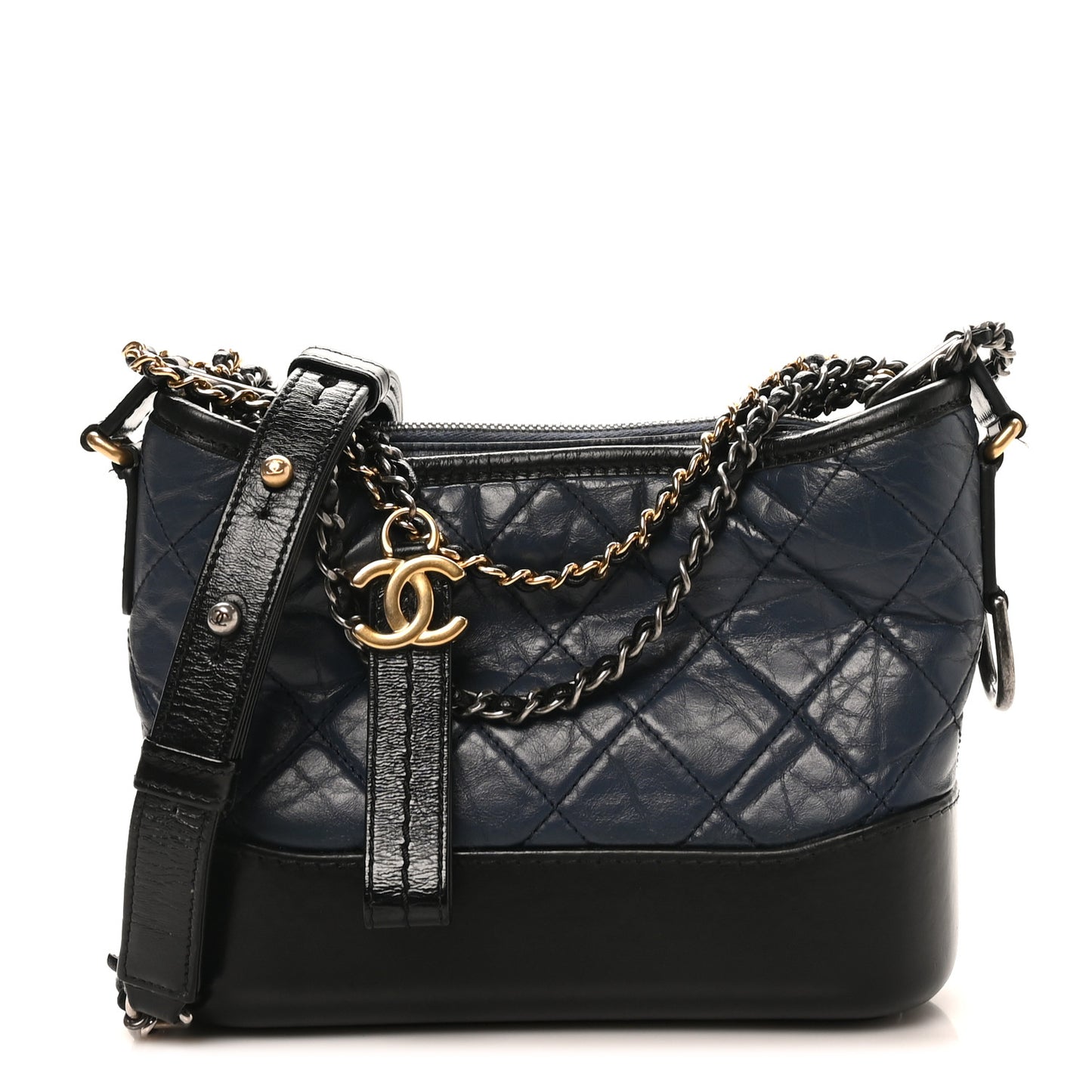 Aged Calfskin Quilted Small Gabrielle Hobo Navy Black