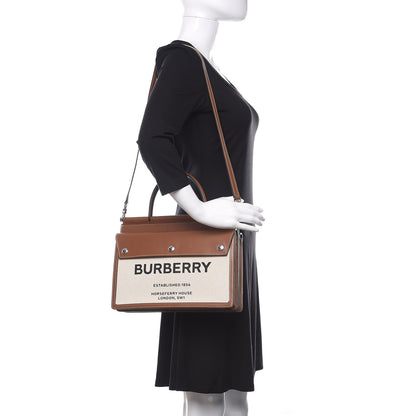 Burberry Smooth Calfskin Canvas Horseferry Print Small Title Bag with Pocket Natural Malt Brown 2 of 11