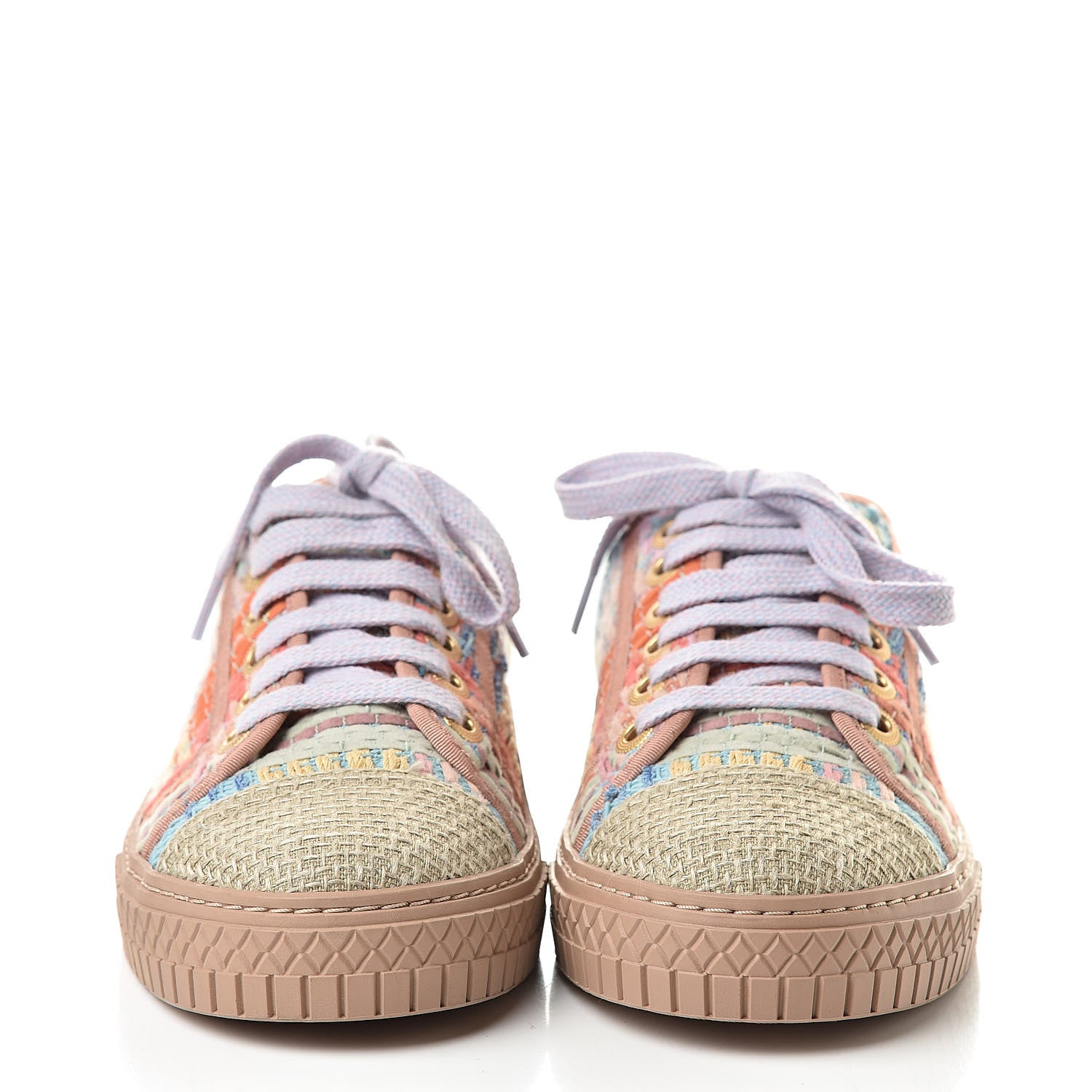 Chanel Tweed Low Top Sneakers 35 Multicolor Beige 2 of 9