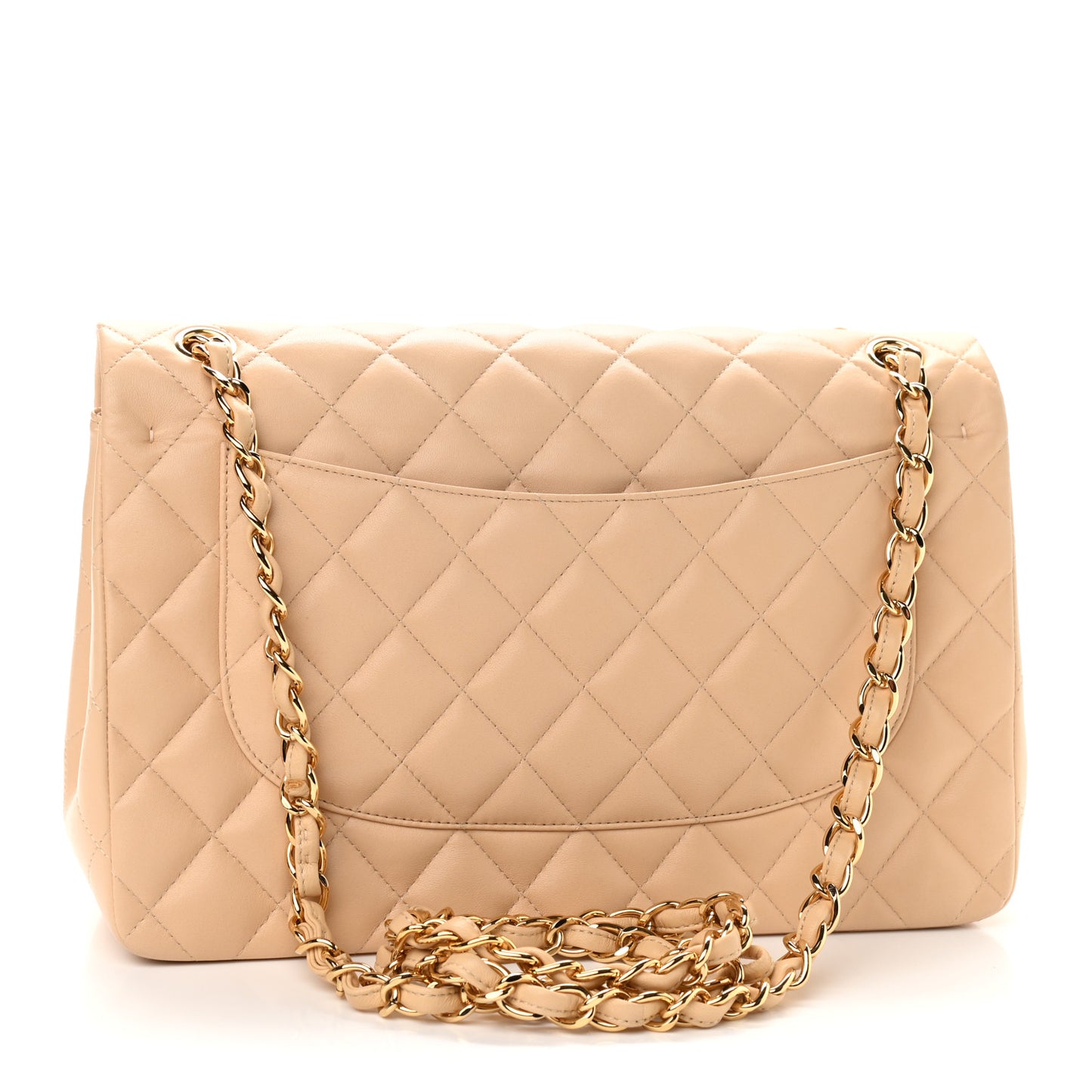 Lambskin Quilted Jumbo Double Flap Beige