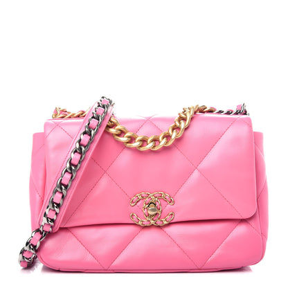 Chanel Shiny Lambskin Quilted Medium Chanel 19 Flap Neon Pink 1 of 10