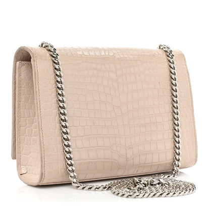 Saint Laurent Calfskin Crocodile Embossed Small Classic Monogram Kate Tassel Satchel Crema Soft 3 of 21