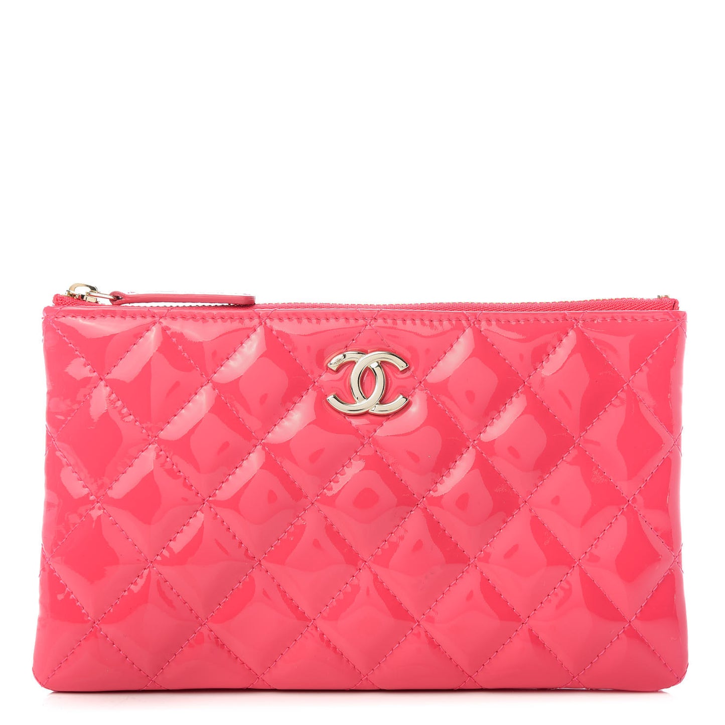 Patent Quilted Small Cosmetic Case Pink