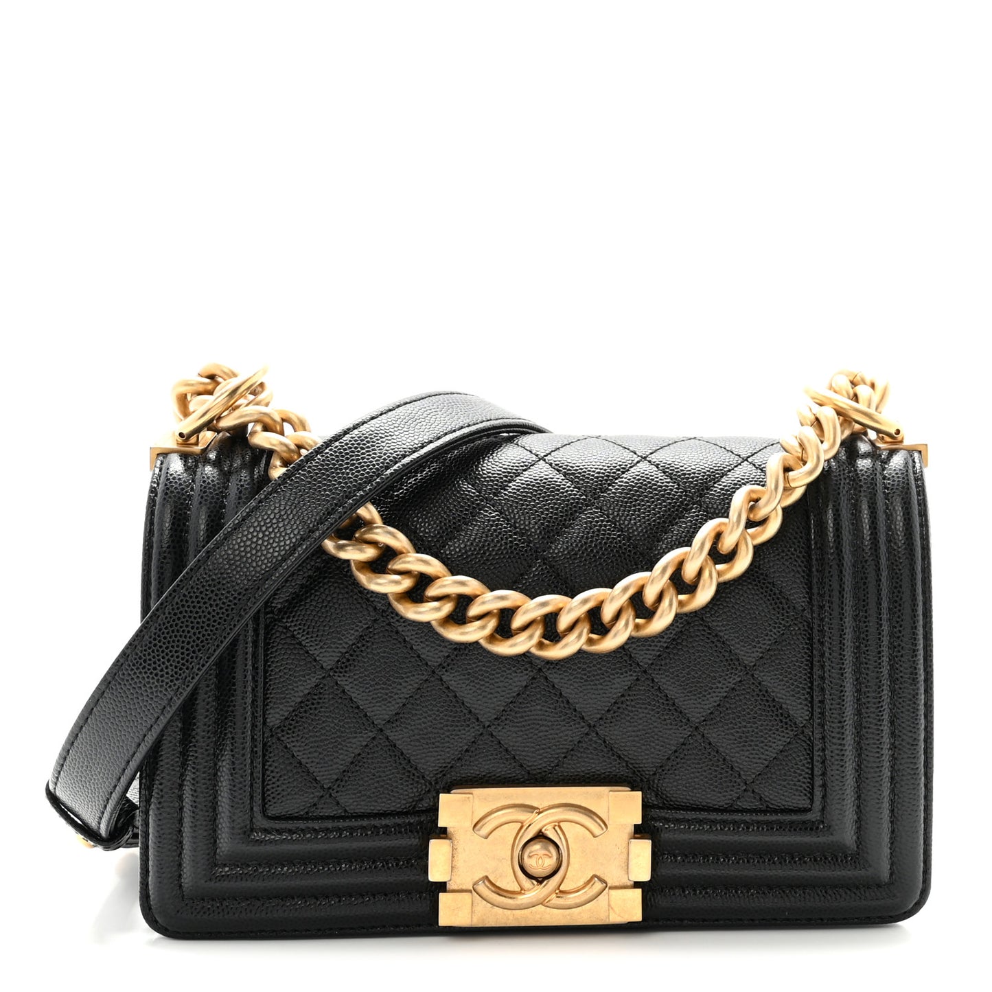 Caviar Quilted Small Boy Flap Black