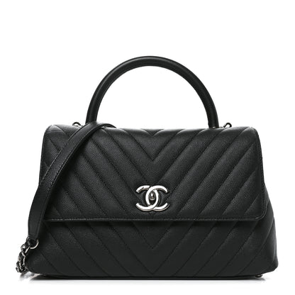 Chanel Caviar Chevron Quilted Small Coco Handle Flap Black 2 of 11