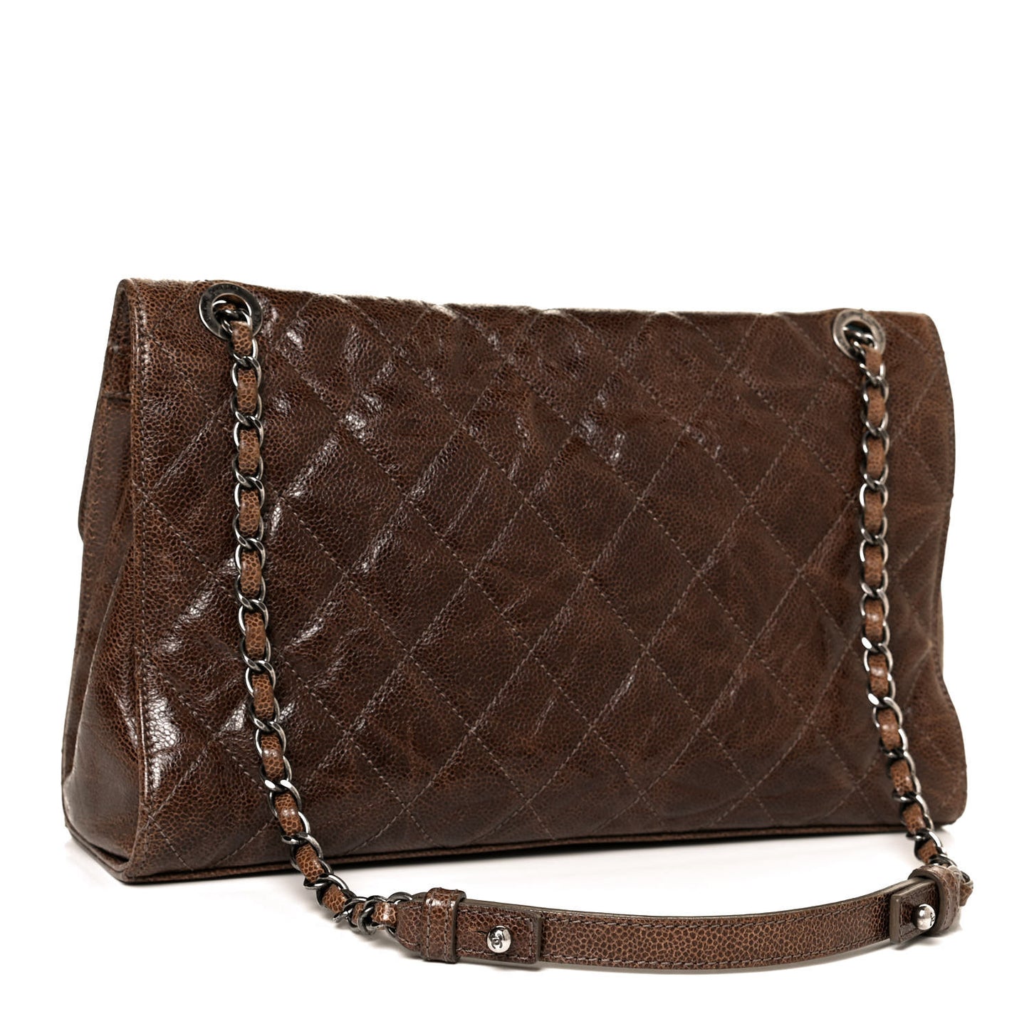 Crumpled Grained Calfskin Jumbo CC Crave Flap Brown