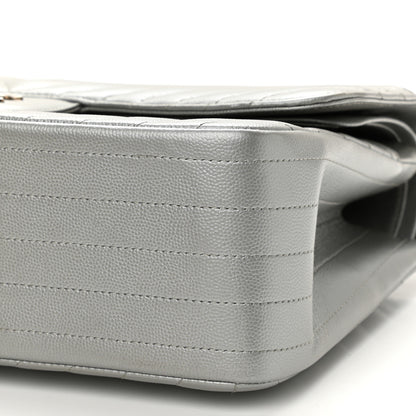 Chanel Metallic Caviar Chevron Quilted Jumbo Double Flap Silver 10 of 12
