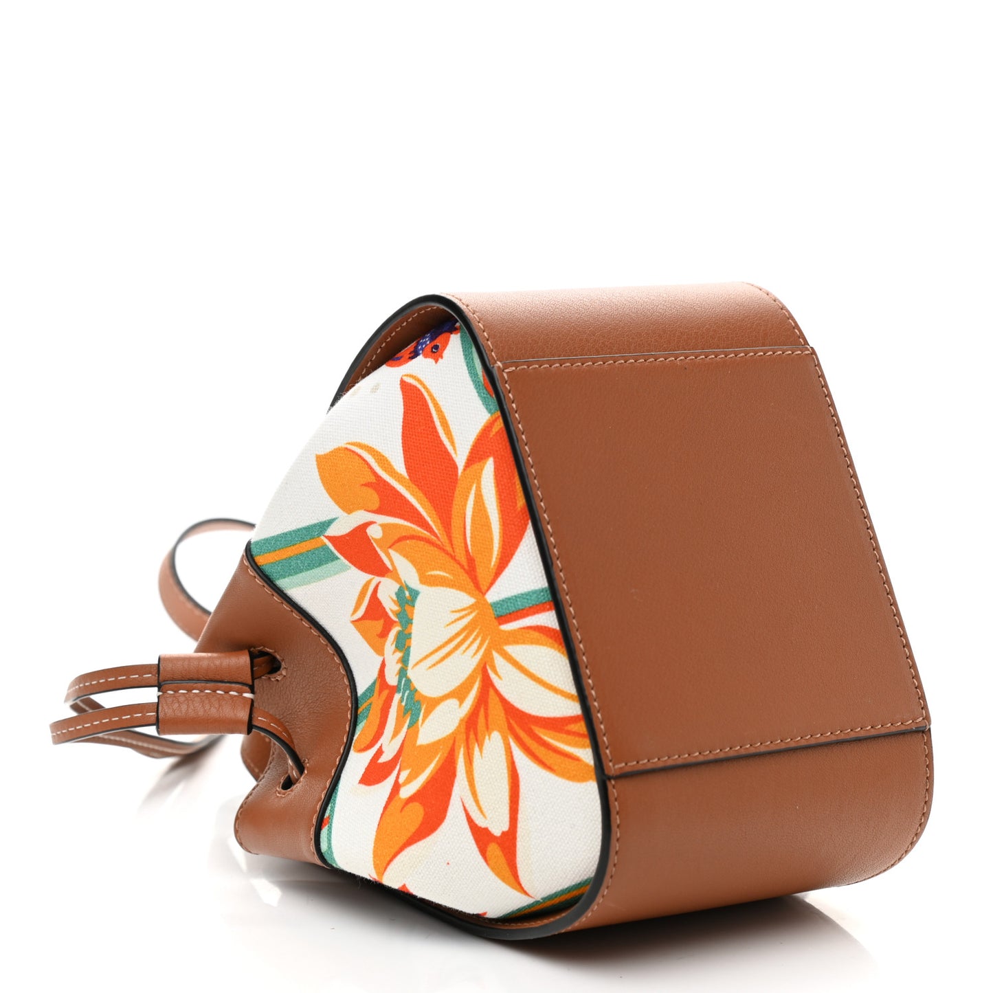 Calfskin Embroidered Floral Mini Hammock Shoulder Bag Tan White