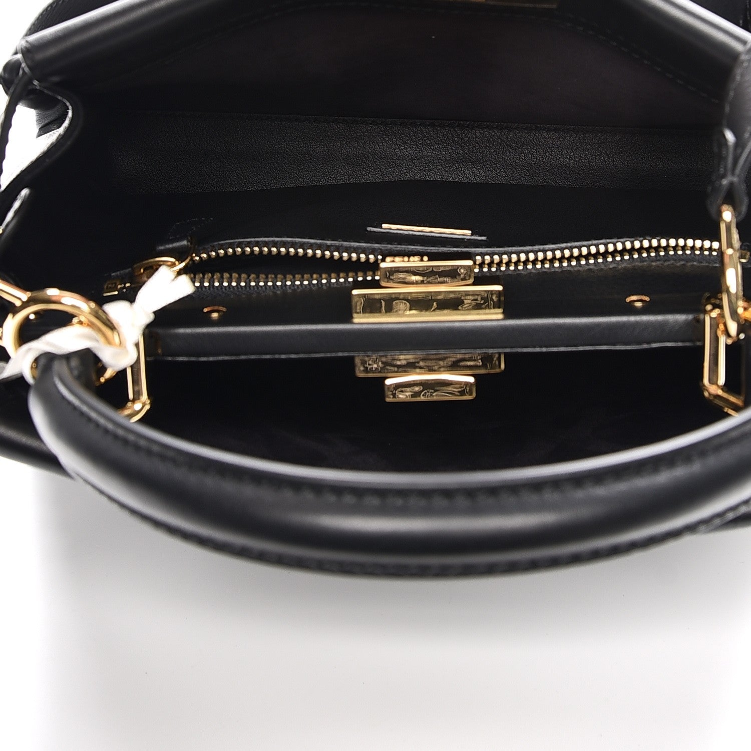 Fendi Vitello Seta Lace Up Medium Peekaboo Iconic Satchel Black 6 of 9