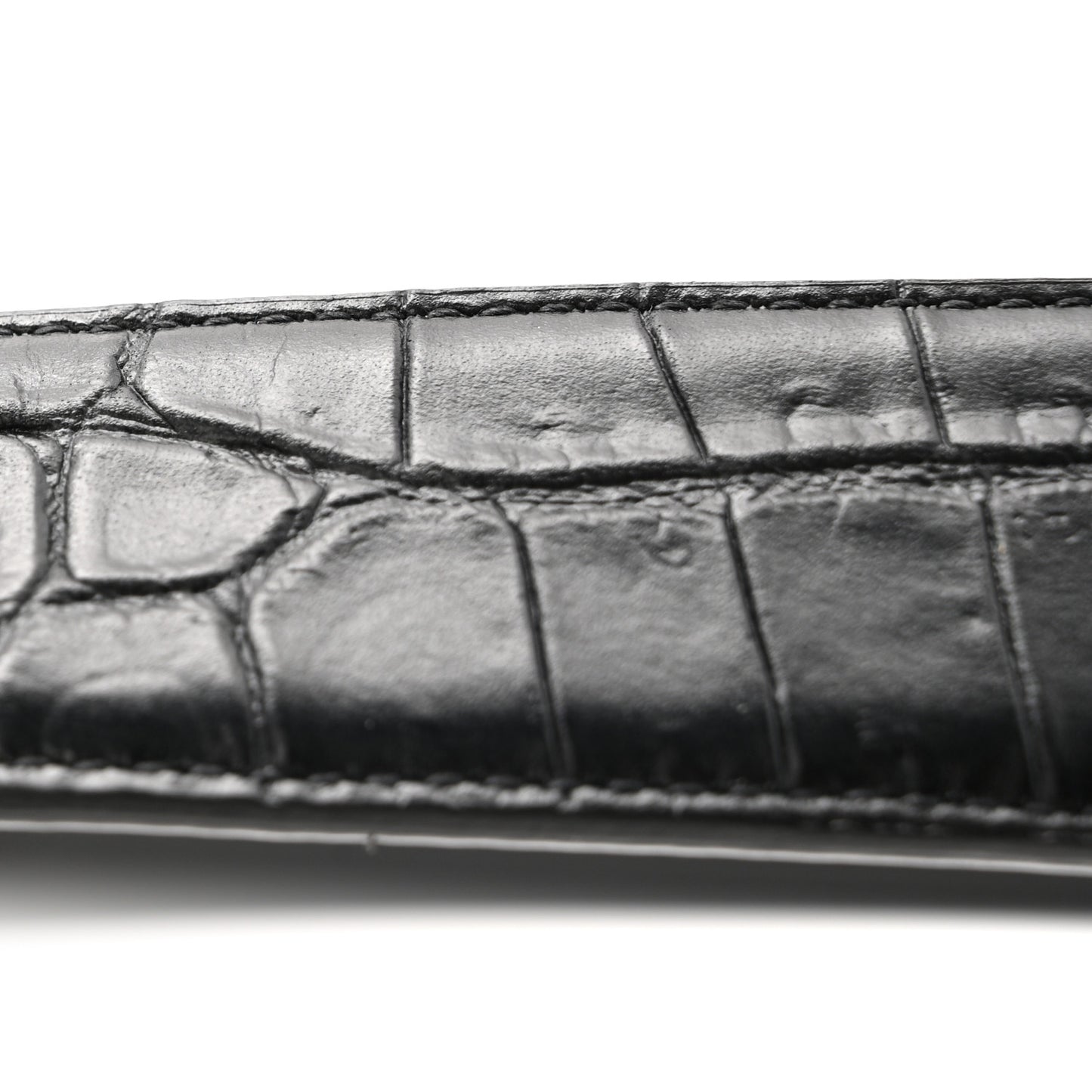 Calfskin Crocodile Embossed Monogram Square Buckle Belt 100 40 Black