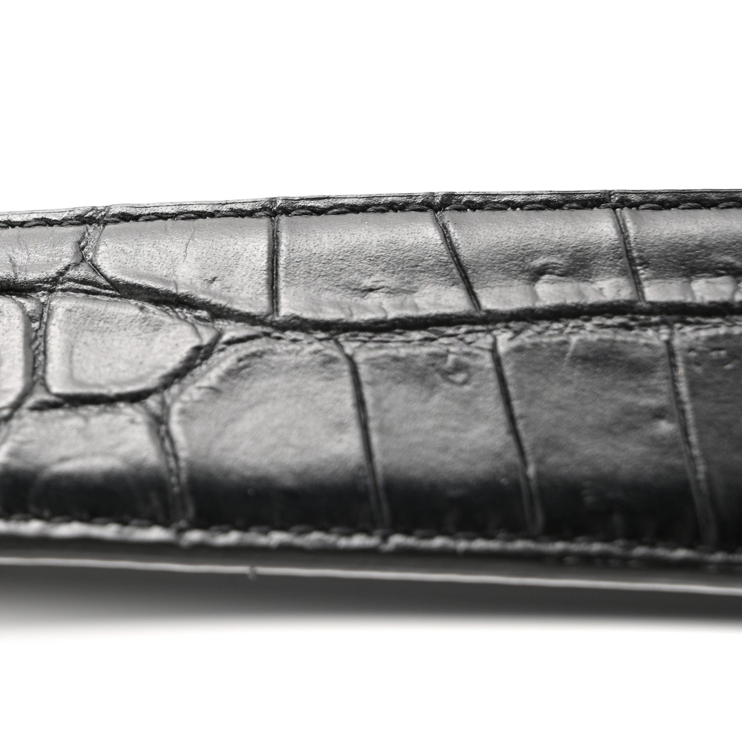 Saint Laurent Calfskin Crocodile Embossed Monogram Square Buckle Belt 100 40 Black 7 of 7