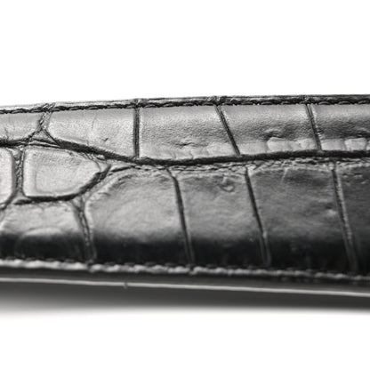 Saint Laurent Calfskin Crocodile Embossed Monogram Square Buckle Belt 100 40 Black 7 of 7