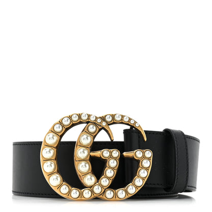 Gucci Moon Calfskin Pearl Double G 40mm Belt 85 34 Black Cream 1 of 5
