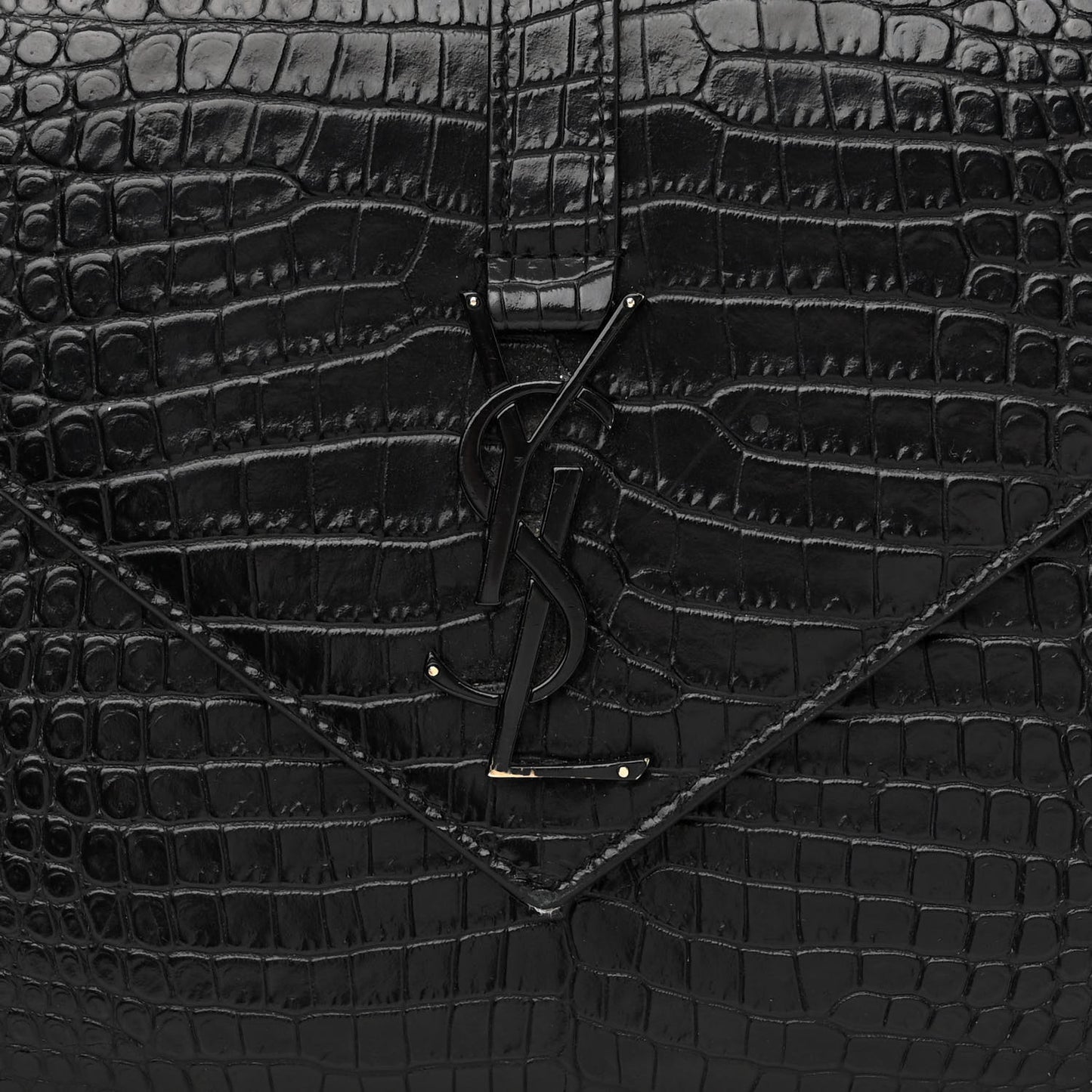 Calfskin Crocodile Embossed Monogram Large Satchel Black