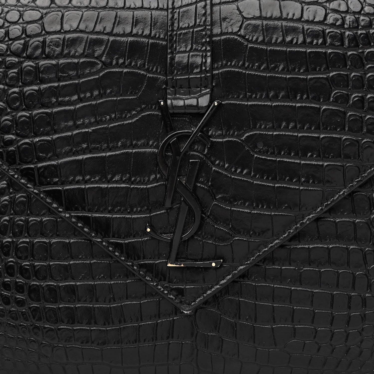 Saint Laurent Calfskin Crocodile Embossed Monogram Large Satchel Black 9 of 15
