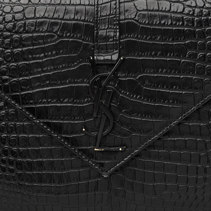 Saint Laurent Calfskin Crocodile Embossed Monogram Large Satchel Black 9 of 15