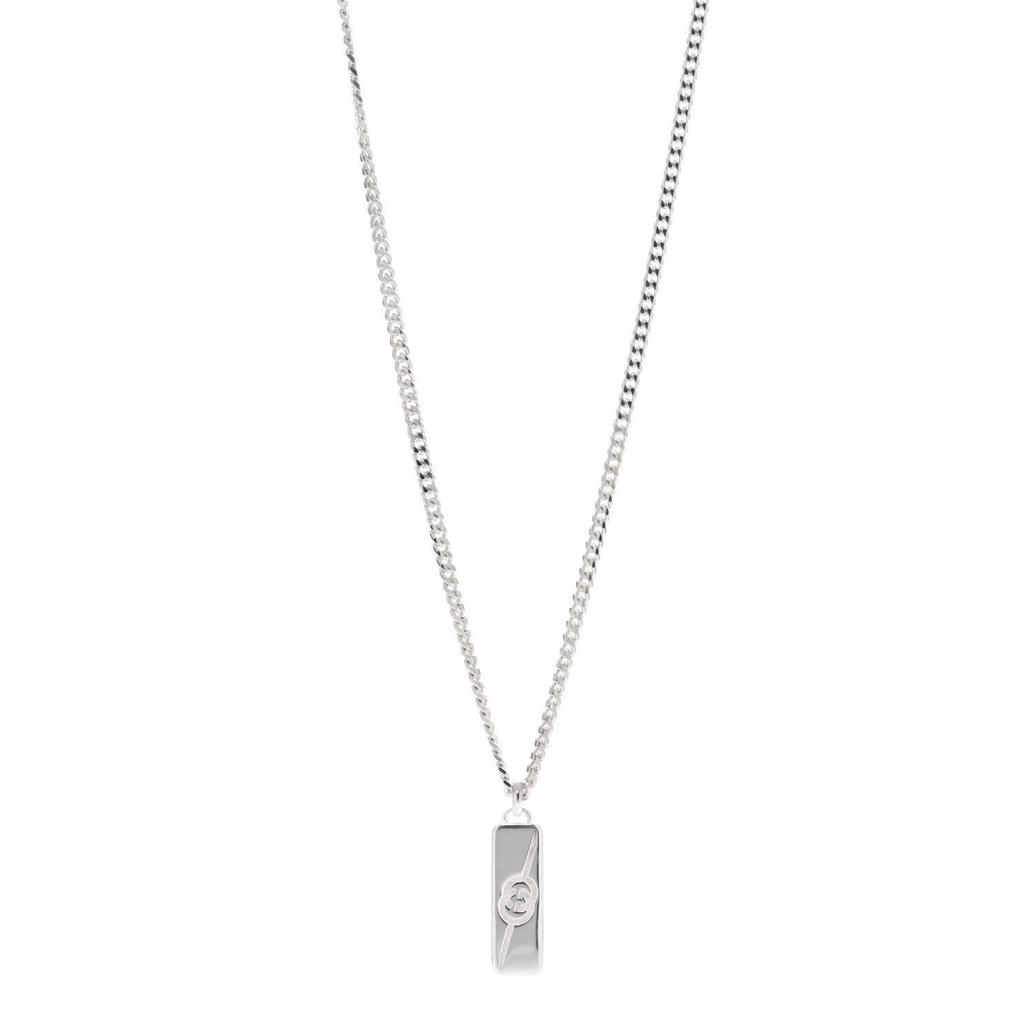 Gucci Sterling Silver GG Bar Pendant Necklace 1 of 5