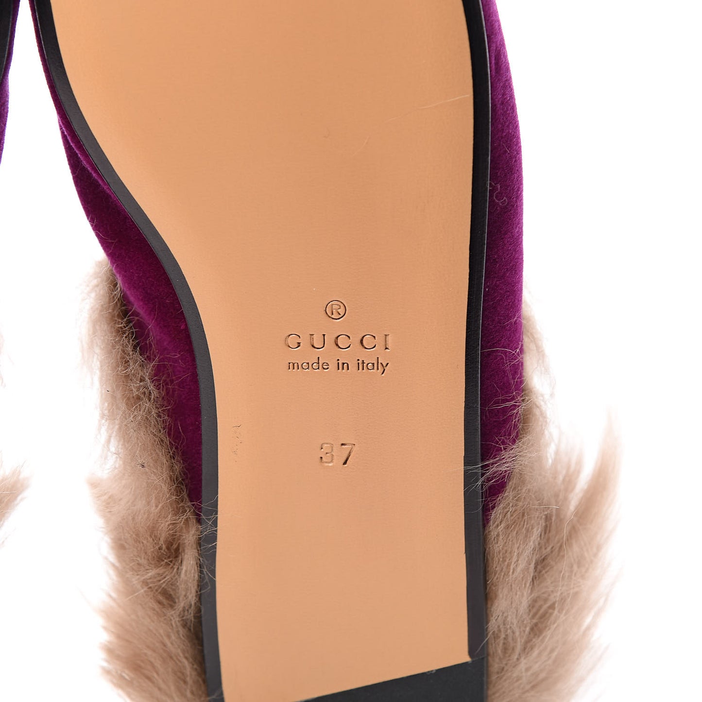Velvet Fur Womens Princetown Slippers 37 Fucsia Violet Cyclamen Natural