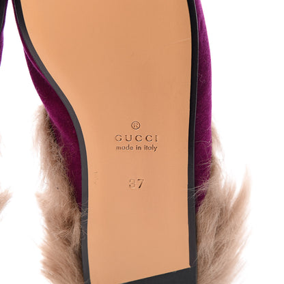 Gucci Velvet Fur Womens Princetown Slippers 37 Fucsia Violet Cyclamen Natural 6 of 8