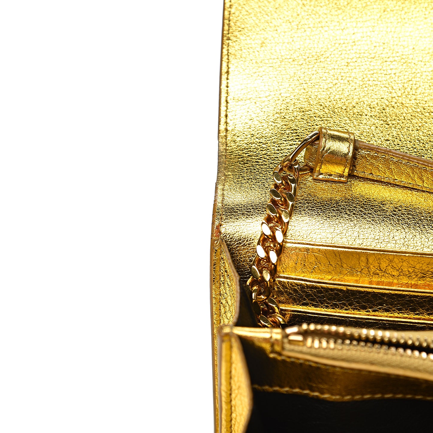 Metallic Calfskin Monogram Chain Wallet Gold