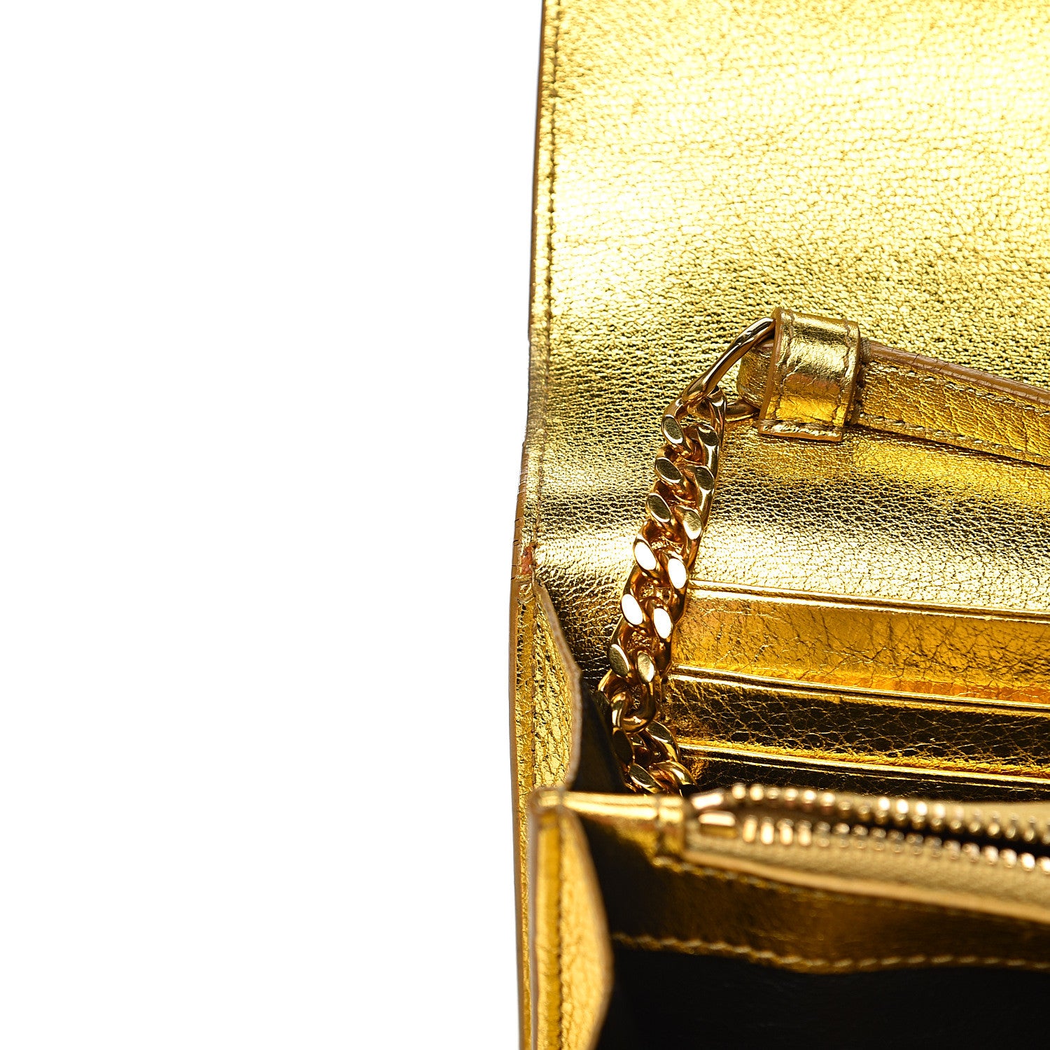 Saint Laurent Metallic Calfskin Monogram Chain Wallet Gold 7 of 22