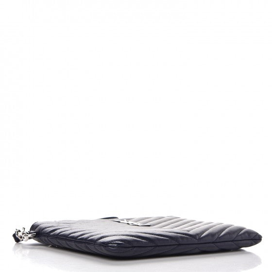 Saint Laurent Calfskin Matelasse Chevron Monogram A5 Wristlet Medium Blue 4 of 8