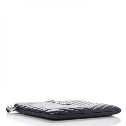 Saint Laurent Calfskin Matelasse Chevron Monogram A5 Wristlet Medium Blue 4 of 8