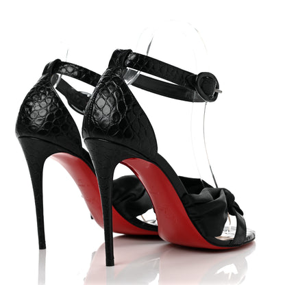 Christian Louboutin Crocodile Embossed Calfskin Silk Ruban 100 Pumps 37 Black 4 of 9