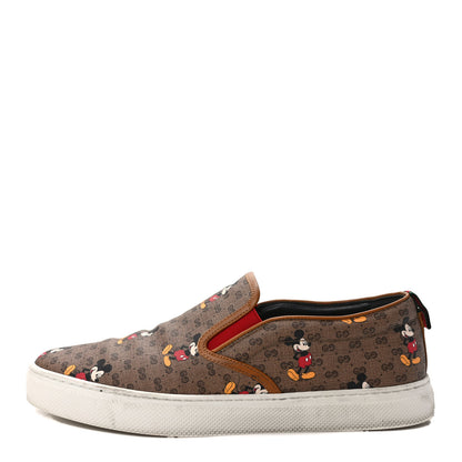 Gucci X DISNEY Mini Vintage GG Supreme Monogram Mickey Mouse Mens Slip-On Sneakers 9 Beige Vintage Sun Oil 1 of 10