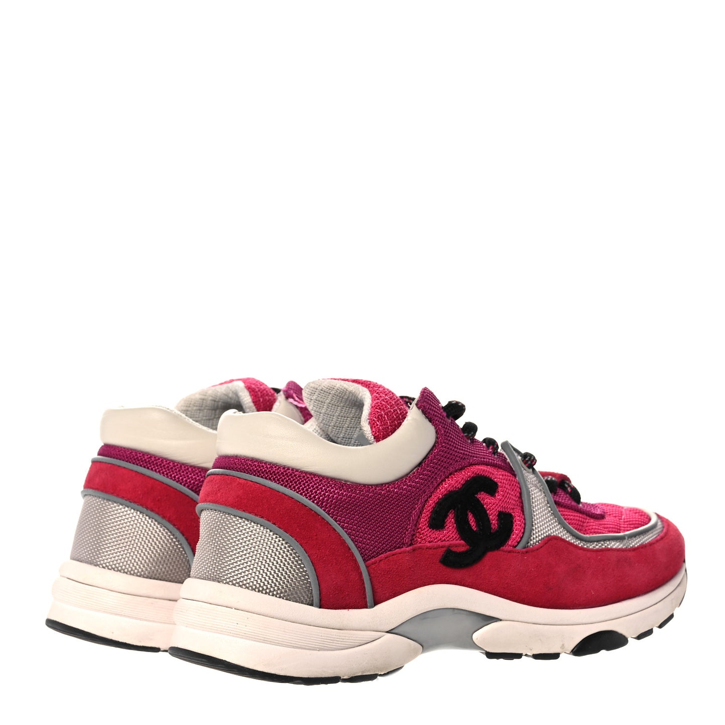 Mesh Suede Calfskin Grained Calfskin Womens CC Sneakers 37 Dark Pink Silver