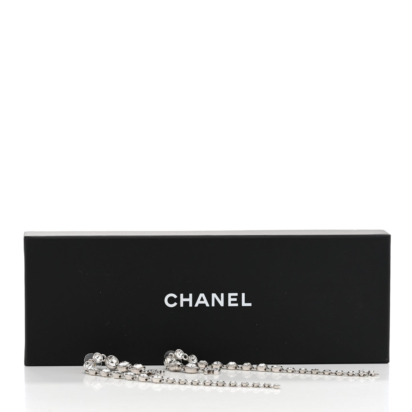 Crystal CC Long Drop Earrings Silver