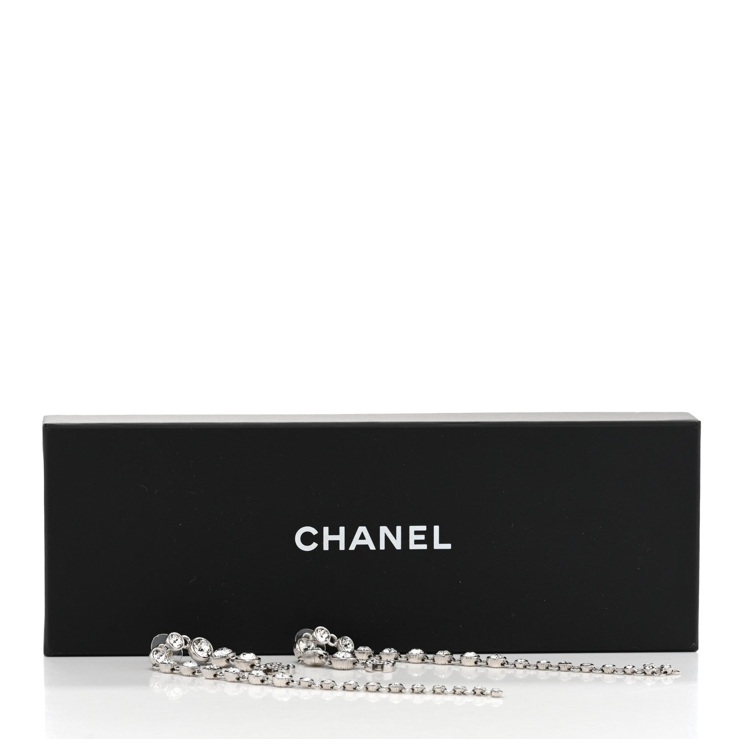 Chanel Crystal CC Long Drop Earrings Silver 5 of 5