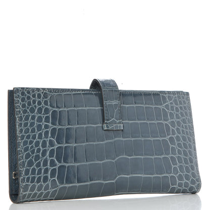 Hermes Shiny Alligator Bearn Wallet Bleu Tempete 3 of 7