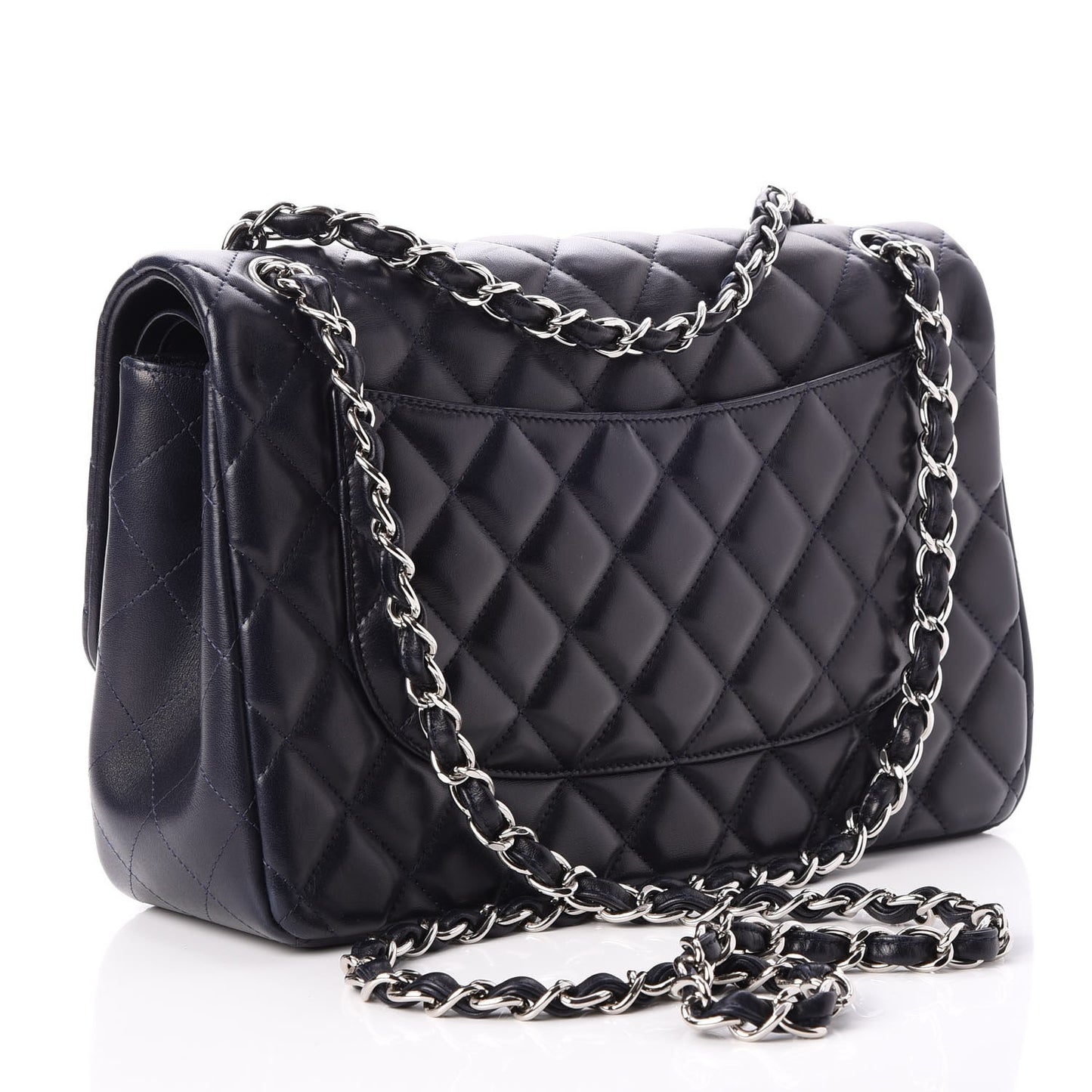 Lambskin Quilted Jumbo Double Flap Dark Navy
