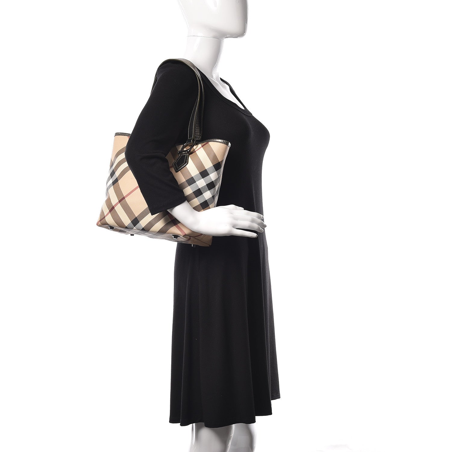 Burberry Patent Nova Check Shopper Tote Nickel 2 of 18