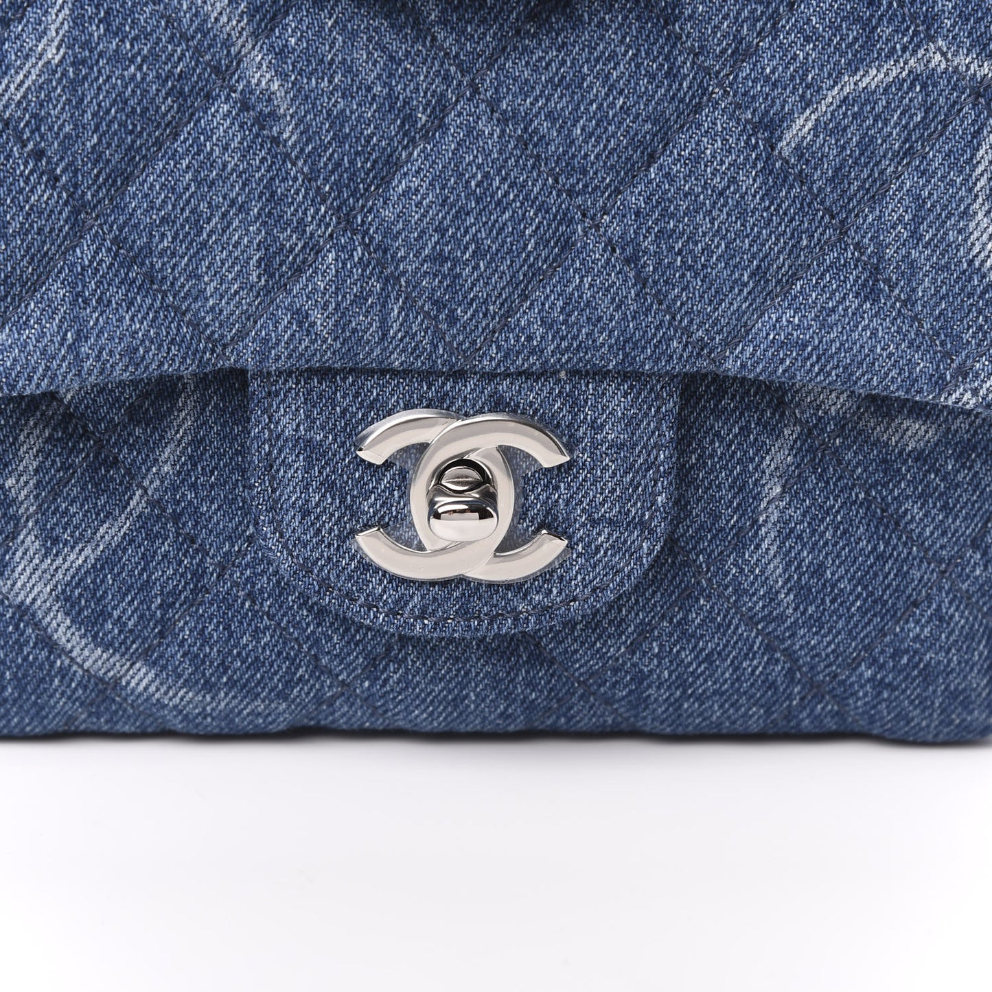 Denim CC Quilted Mini Square Flap Blue