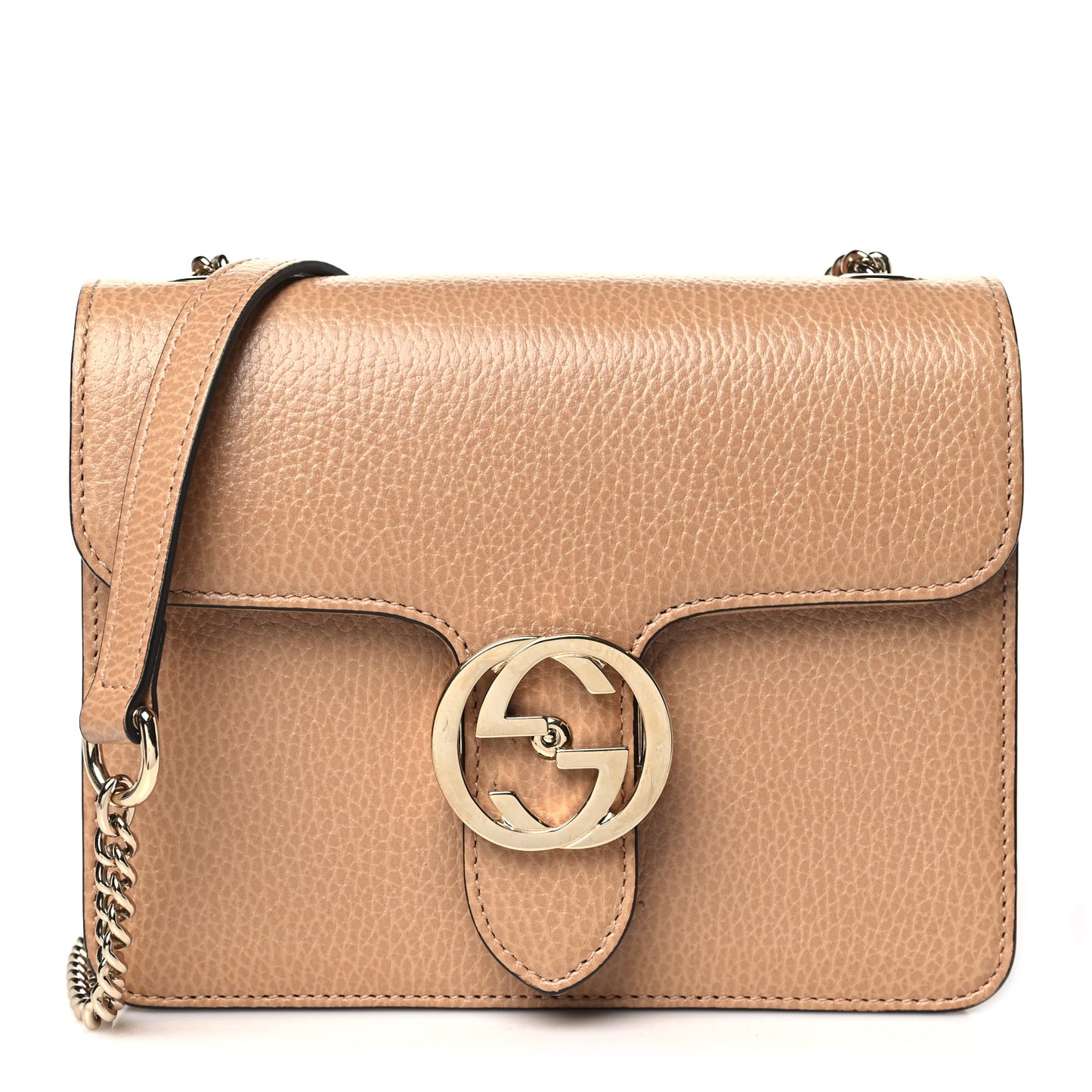Dollar Calfskin Small Interlocking G Shoulder Bag Camelia