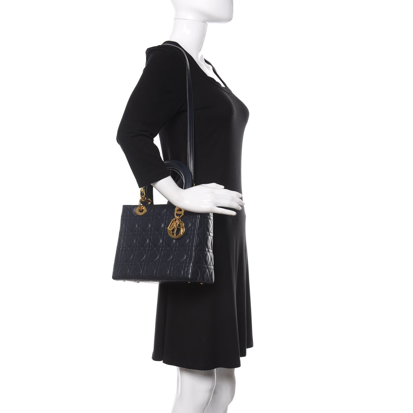 Lambskin Cannage Medium Lady Dior Navy Blue