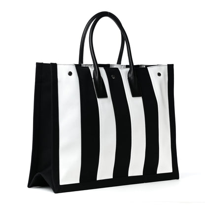 Saint Laurent Canvas Noe Striped Tote Black White 2 of 4