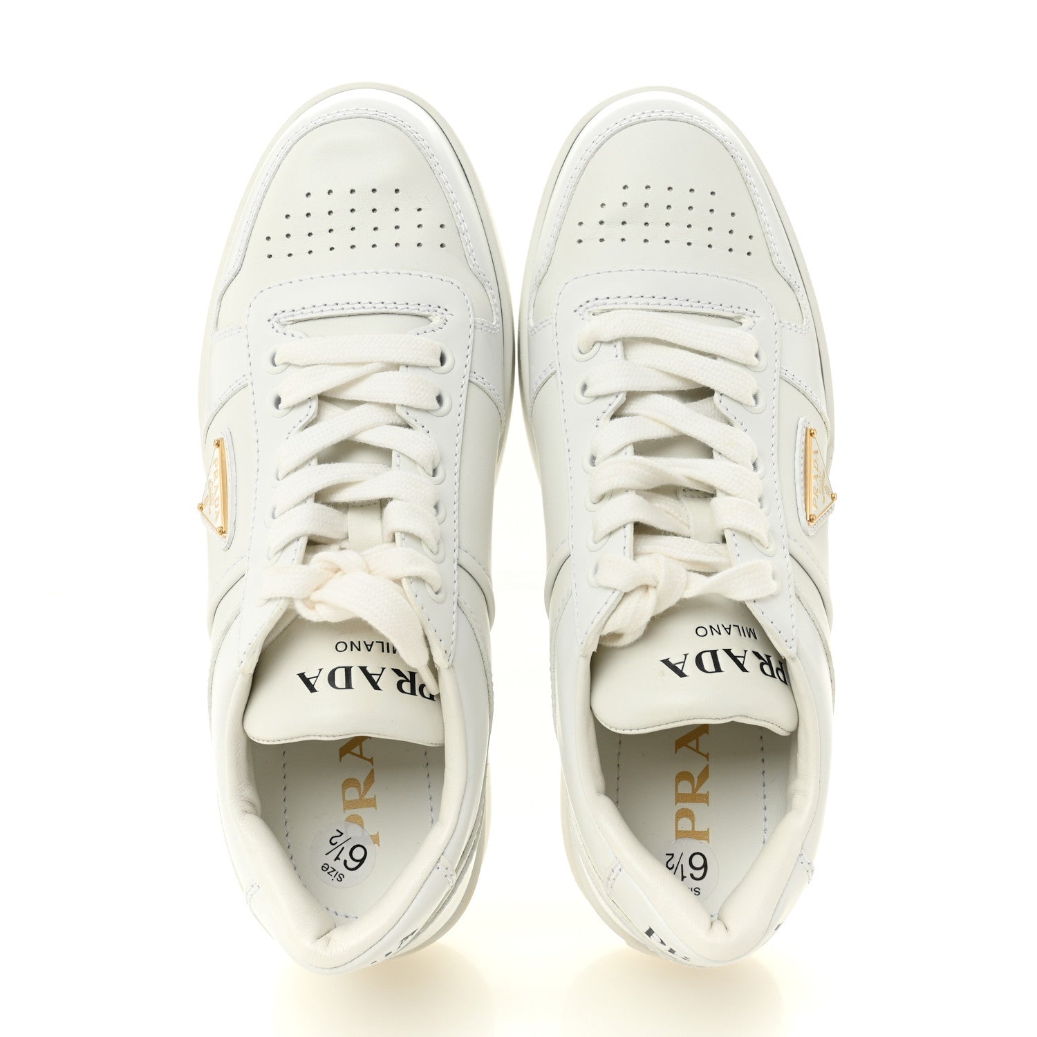 Prada Vitello Rois Triangle Womens Downtown Platform Low Top Sneakers 37 White 2 of 11