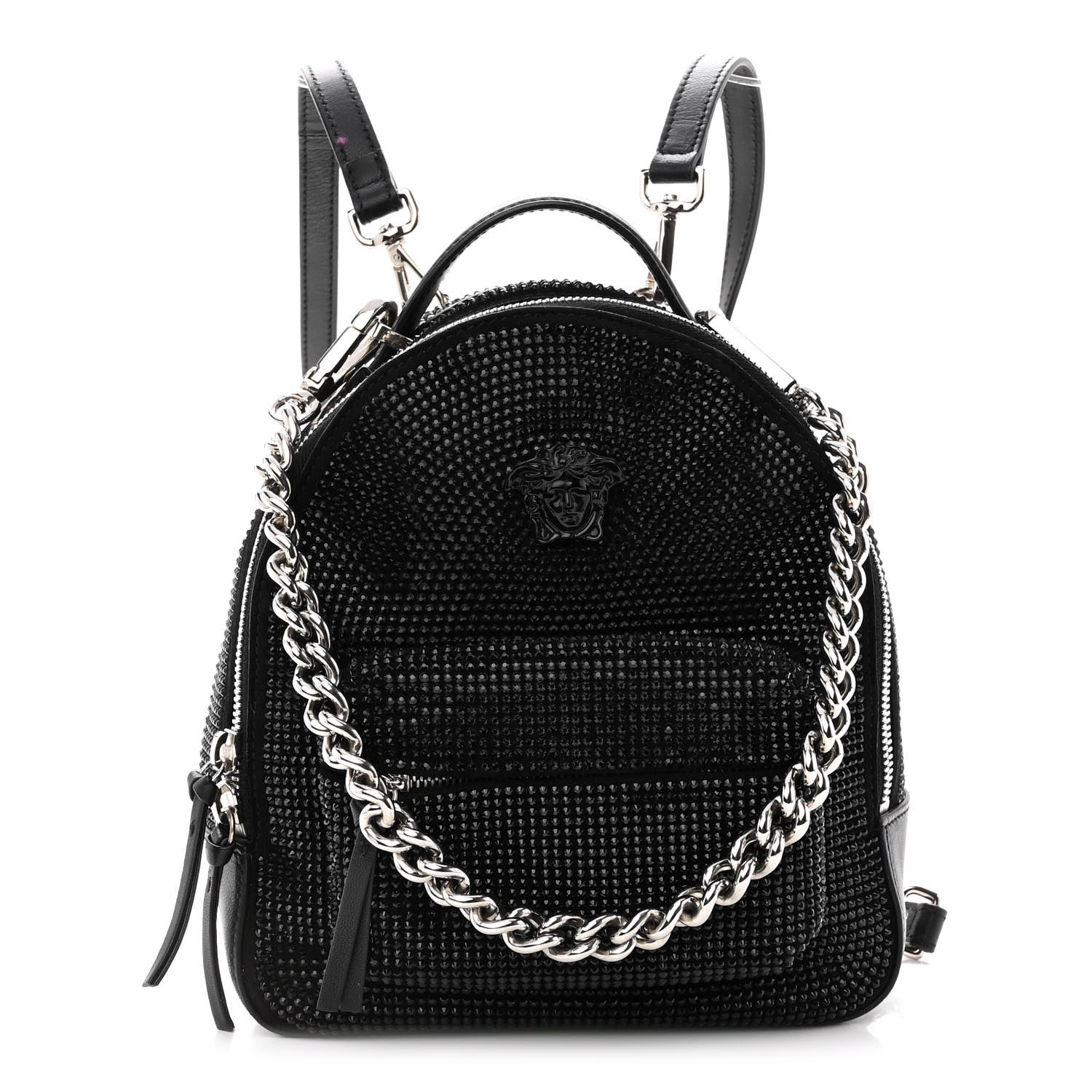 Versace Calfskin Palazzo Crystal Medusa Backpack Black 1 of 10