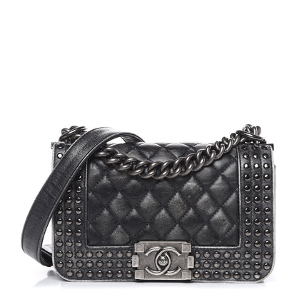 Chanel Faded Calfskin Quilted Small Studded Boy Flap Grey 1 of 14