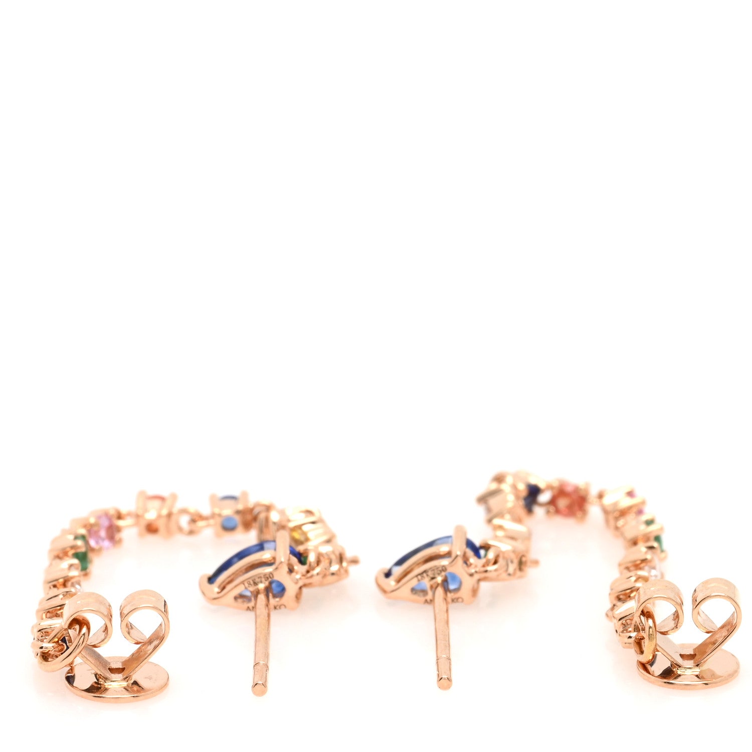 Anita Ko 18K Rose Gold Diamond Rainbow Sapphire Emerald Loop Earrings 3 of 4