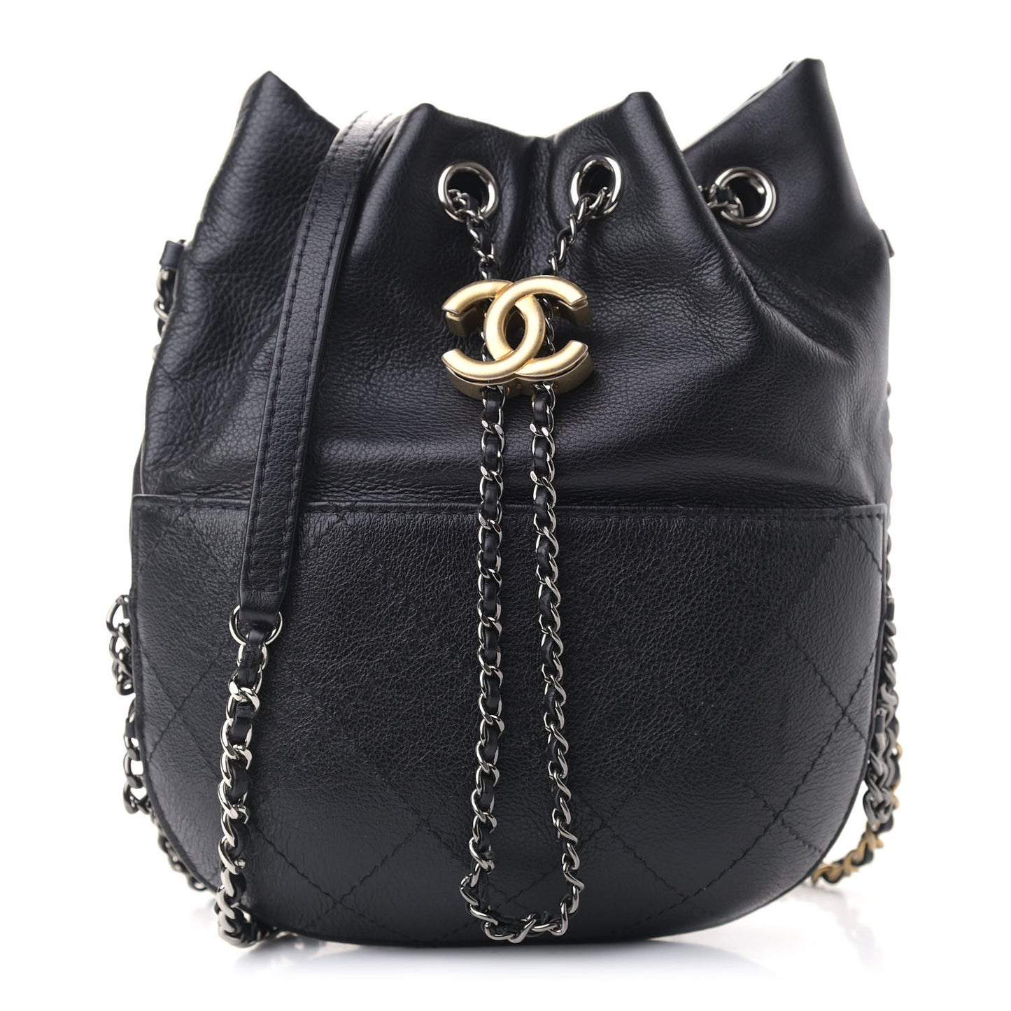 Calfskin Quilted Small Gabrielle Bucket Black
