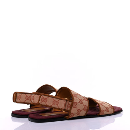 Gucci Canvas GG Monogram Mens Slingback Flat Sandals 9 Beige Ruggine Cuir 4 of 8