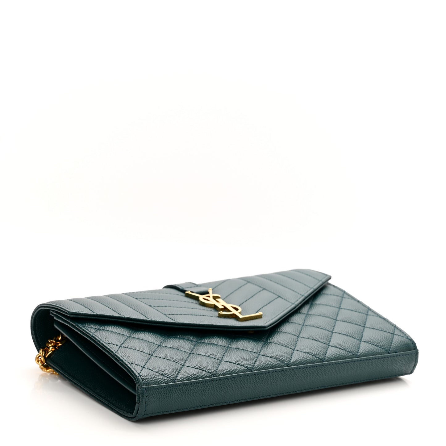 Grain De Poudre Mixed Matelasse Triquilt Monogram Chain Wallet Sea Turquoise