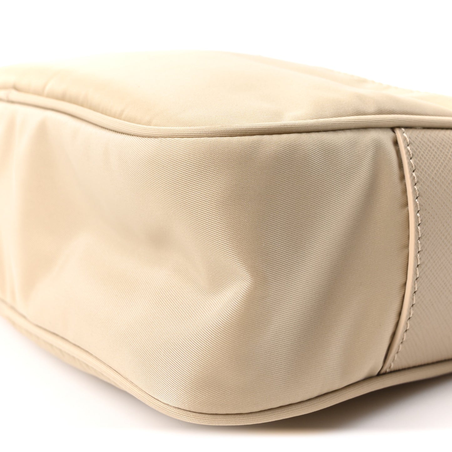 Re-Nylon Vela Saffiano Double Zip Shoulder Bag Beige