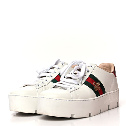 Gucci Calfskin Web Bee Embroidered Womens Ace Platform Sneakers 36 White 3 of 11